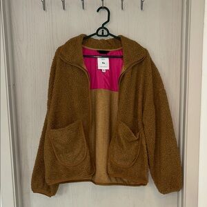 Brown Fleece Jacket with Pink Lining
